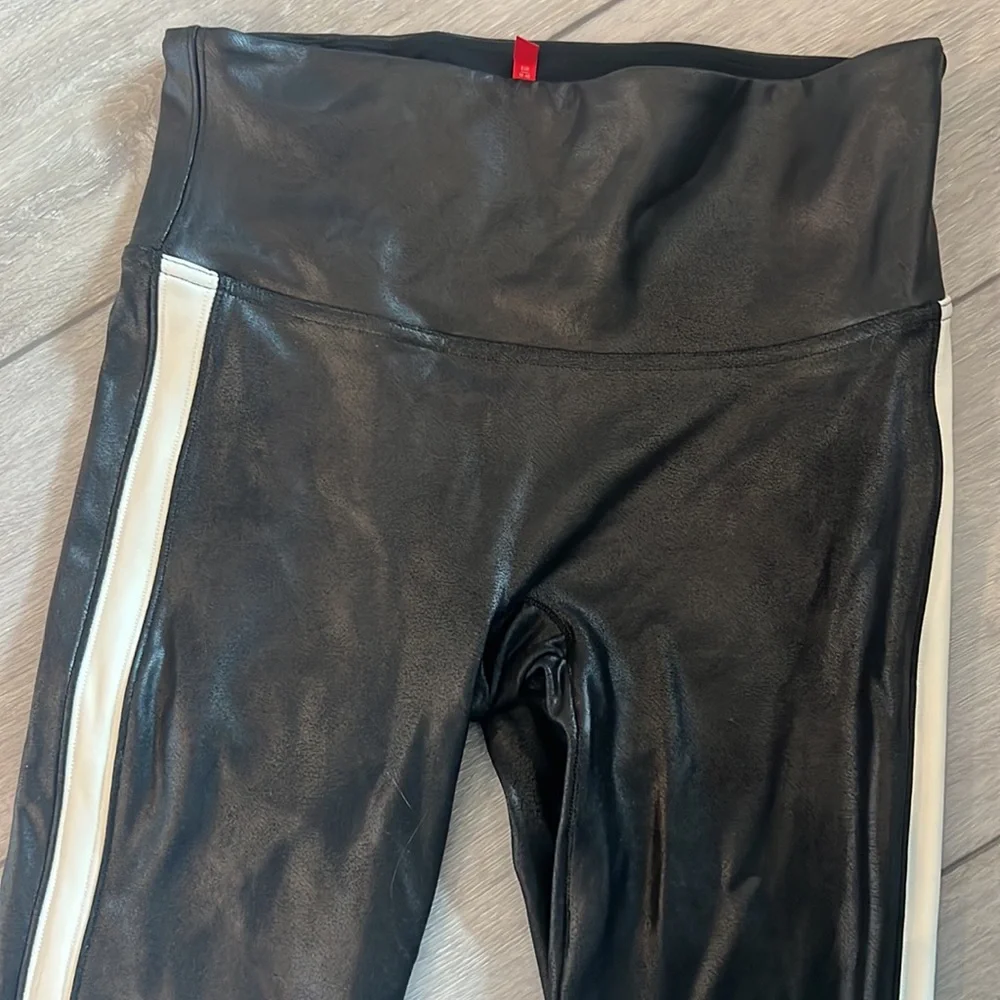 Spanx faux leather black and white stripe leggings - Picture 7 of 8